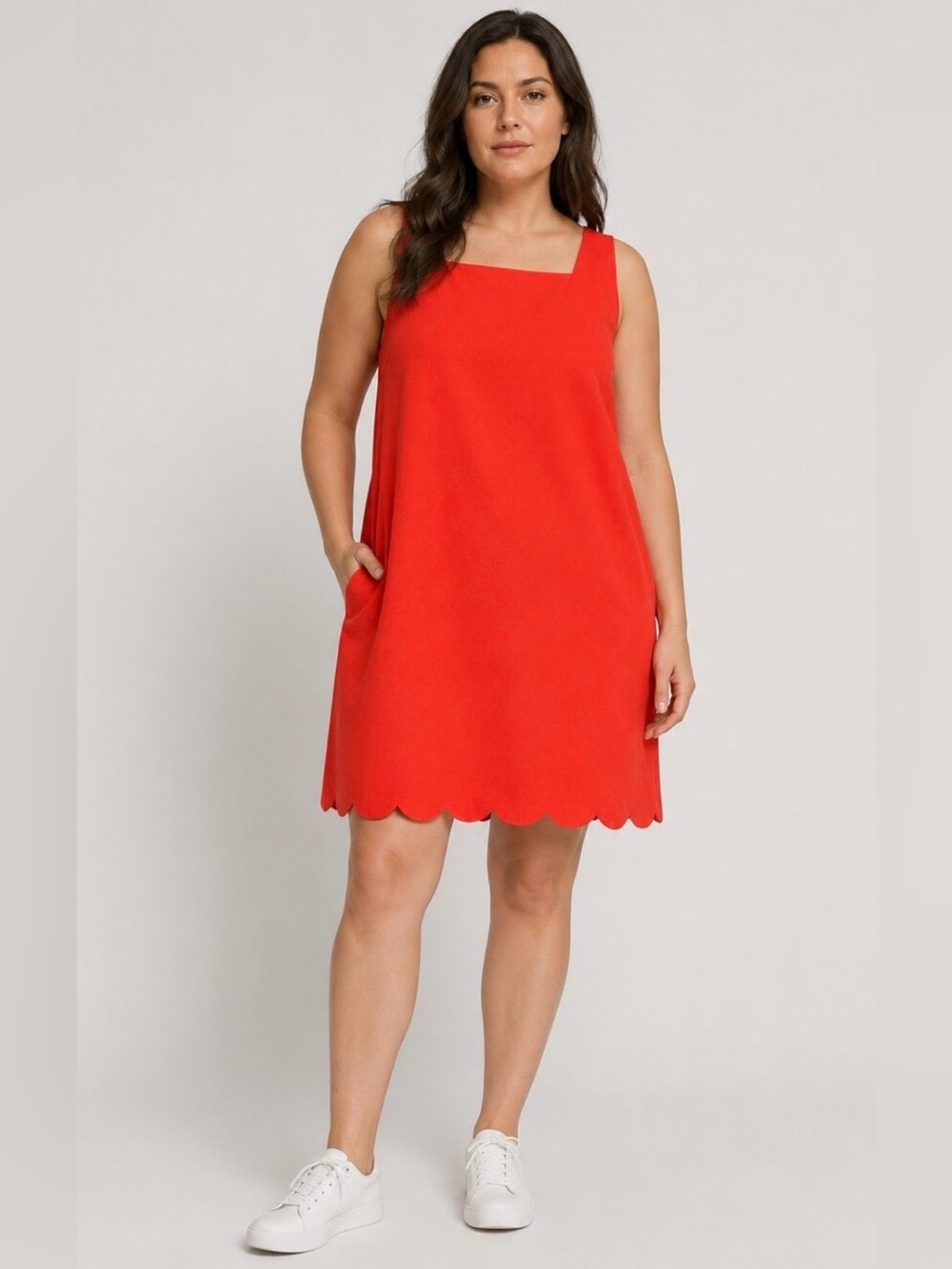 kate spade Sz 2X Red Sleeveless Scallop-Hem Mini Dress w/ square neckline
